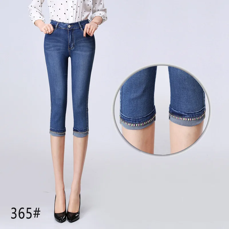 

27-36 Plus Size Denim Capri Skinny Jeans Woman Stretch High Waist Jeans Plus Size Short Denim Pants For Women Summer Clothing
