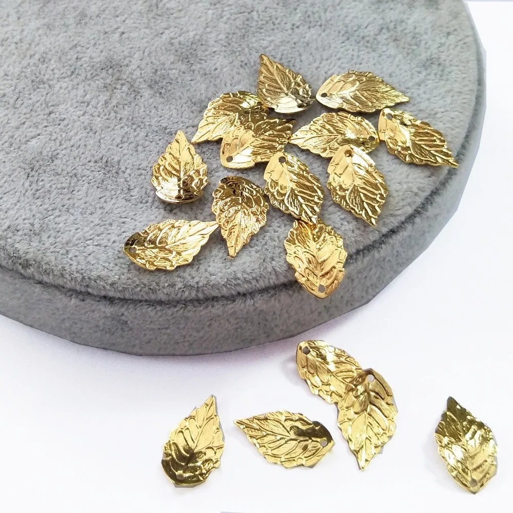 Copper Leaves Beads Wholesale Leaf Pendants Gold Color Plated Tree Leaf