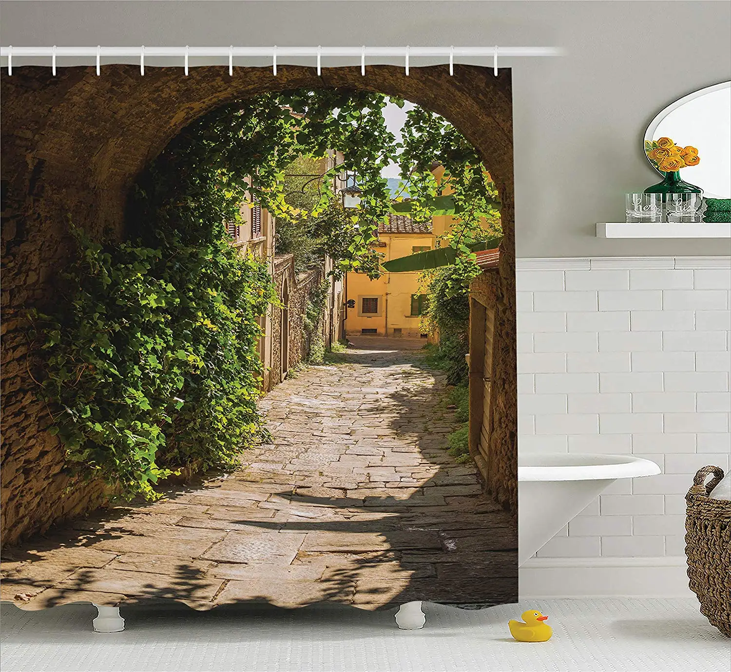 

Medieval Shower Curtain Streets Of Tuscany Old Mediterranean Middle Age Town European High Culture Italy Photo Bathroom Decor