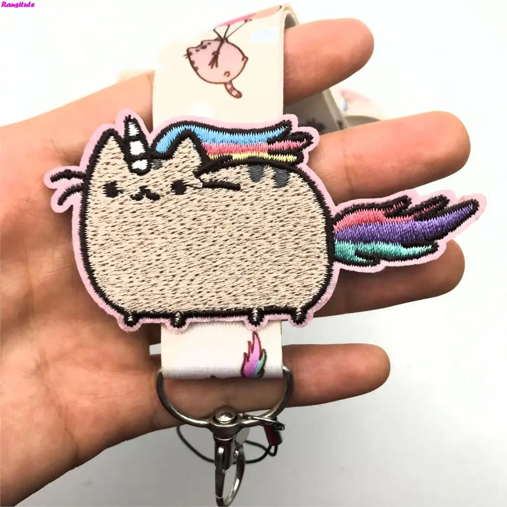 R156 кошка мультфильм брелок для ключей ID бейдж держатель животных телефон шейный