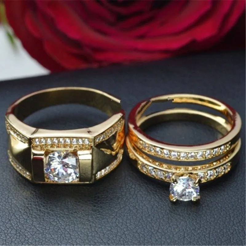 Кольца СС для женщин и мужчин модный набор влюбленных Кольцо фианит желтое золото Цвет аксессуары для свадьбы, помолвки CC2095