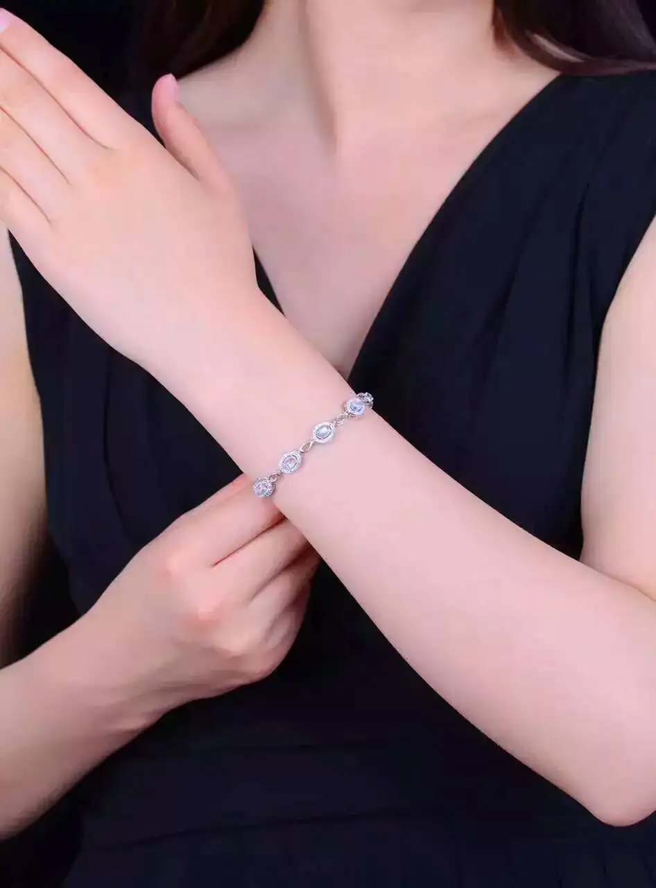 Bracelet en pierre de lune bleue naturelle Bracelet en pierres précieuses naturelles 925 bracelet r