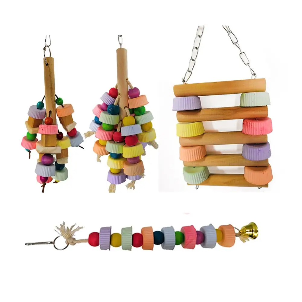 

4pcs Fashion Parrot toy bird toy Hamster Totoro Molar stone hanging string hanging string bite string climbing Molar string