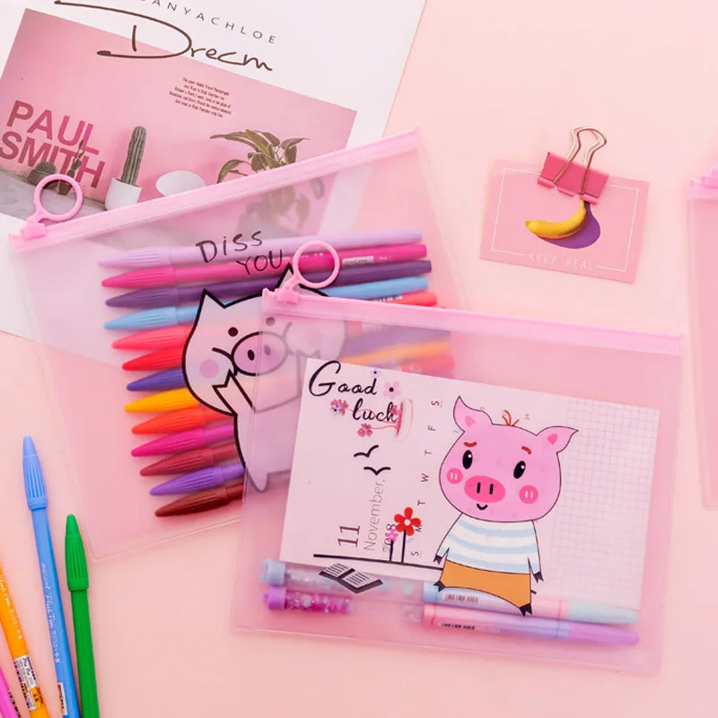 

1pcs Creative Cute Pink Pig A5 Document Bag Korea Kawaii Girl Cosmetic Storage Bag Fashion Office Supplies Zipper File Bags