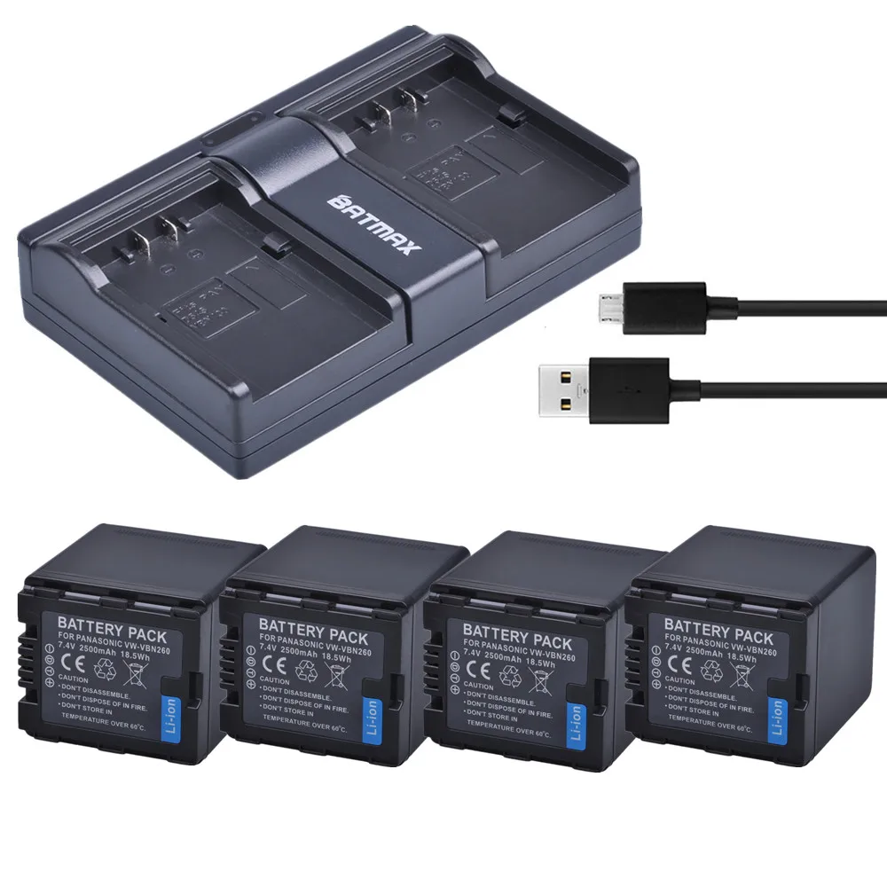 Аккумулятор Batmax 2500 мА · ч 4 шт. VW-VBN260 VBN260 зарядное устройство для Panasonic HC-X800 HC-X810 HC-X900