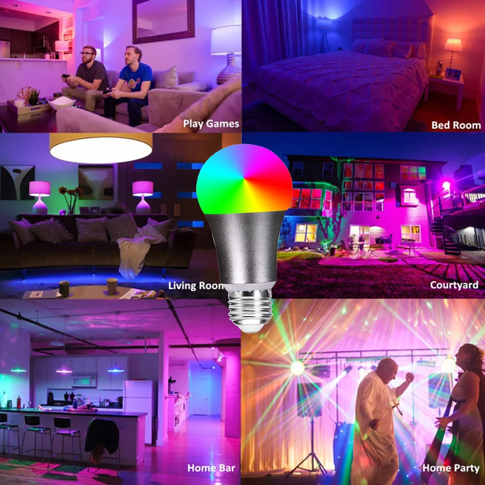 New E27 E26 B22 WiFi Bulb LED Smart Home Light Bulb RGBW Wake Up Lamp Multicolor Dimmable Compatible Alexa Google Assistant