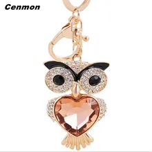 1PC Charm Owl font b Keychain b font Crystal Keyring Rhinestone Pendant Bag Key Chain Ring