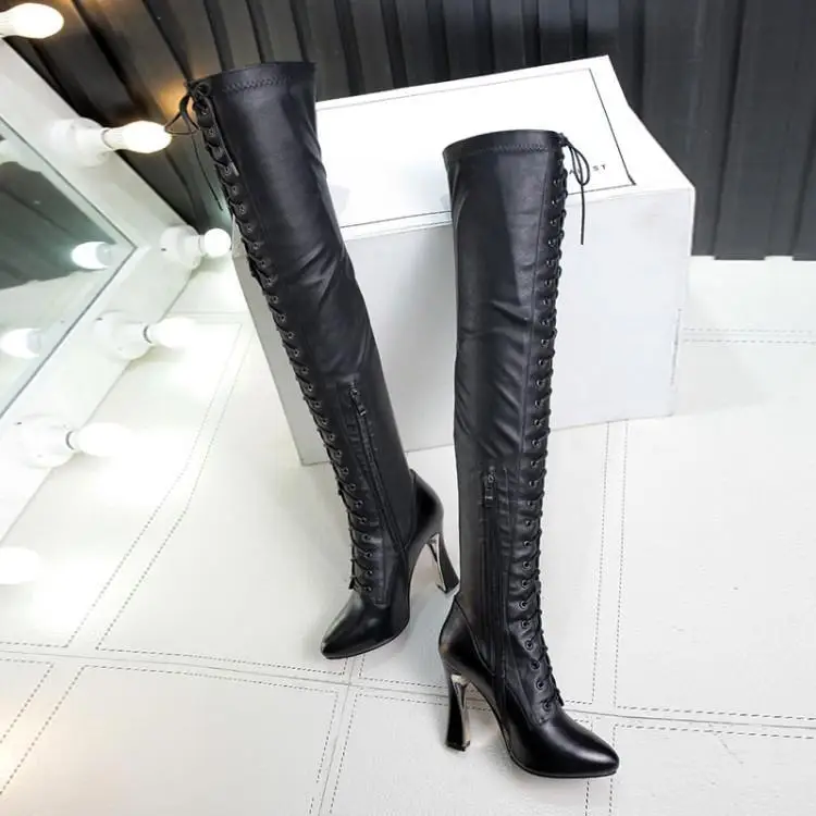 Rond Femme Noir Chic Talons Zips Chaussures Luxe Cuir D'hiver dtrxshQCBo