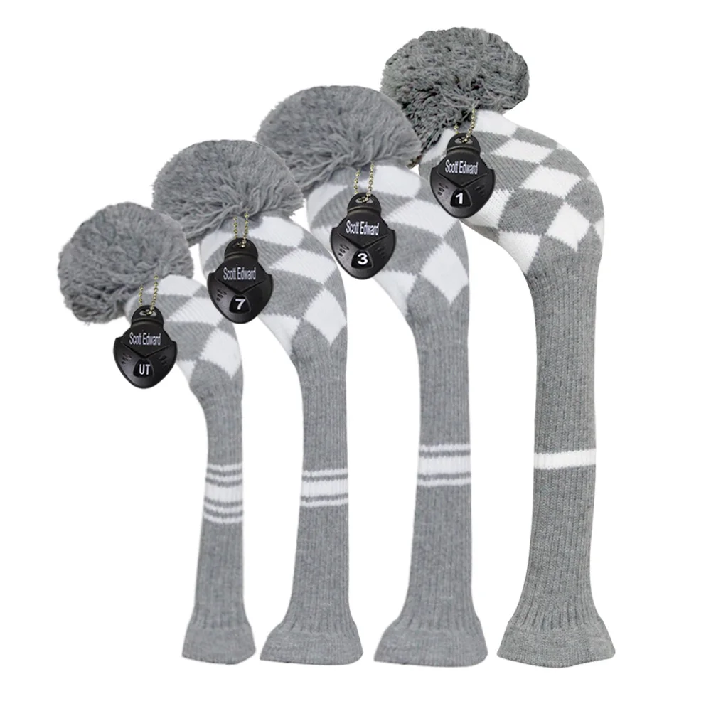 

Argyles Style Knit Golf Headcover, Set of 4 for Driver Wood, Fairway, Hybrid, Rotating Number Tags