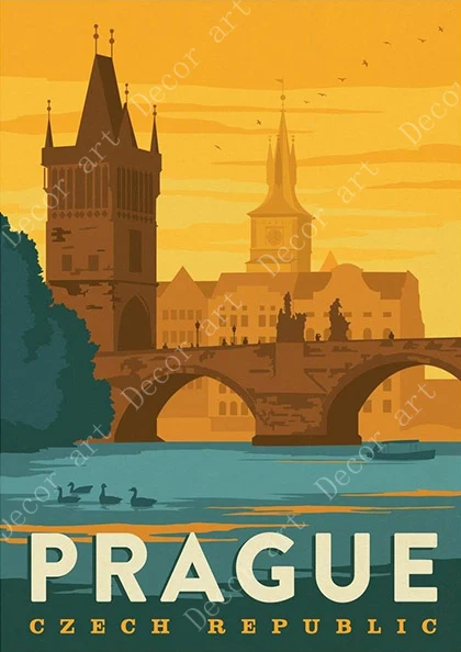 Поп-арт, холст для путешествий в Праге и Праге, картины в винтажном стиле, крафт-плакаты, наклейки на стену с покрытием, домашний декор, подарок