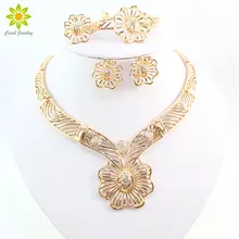 Женские изысканные африканские бусы Ювелирные наборы для свадебных аксессуаров Хрустальный цветок эффектное платье ожерелье серьги кольцо браслет