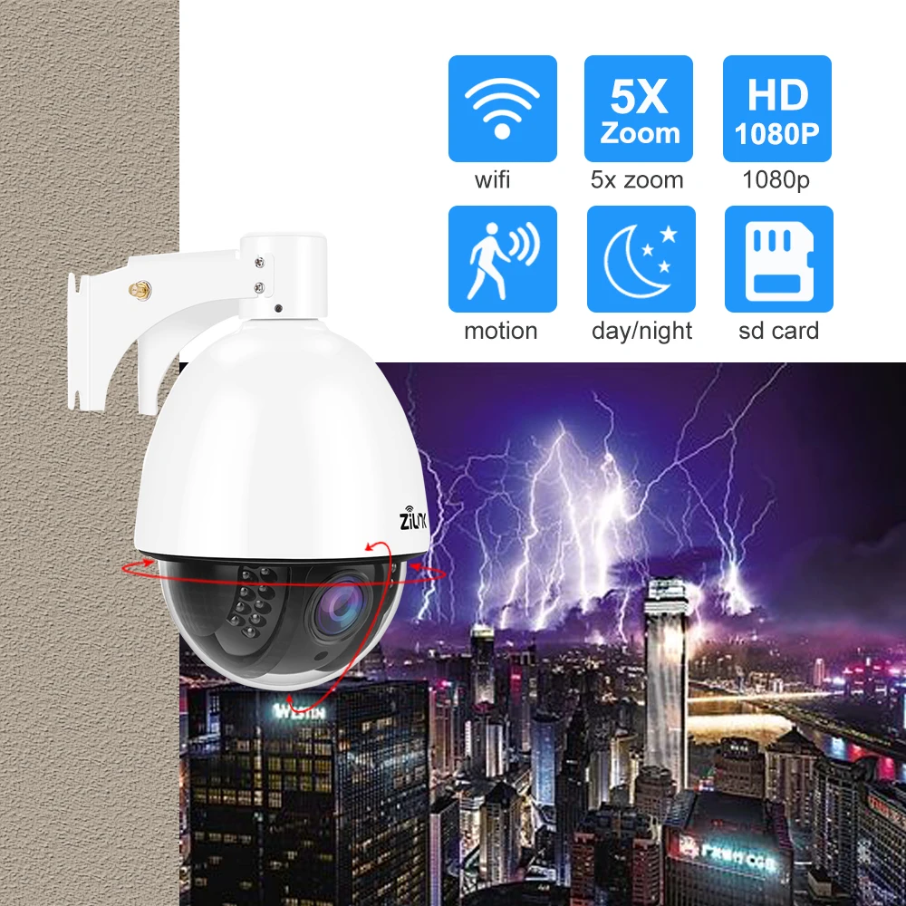 

ZILNK IP Camera 1080P PTZ 5X Zoom Wireless WIFI Outdoor Camera Security Surveillance CCTV Onvif P2P CamHi View Support Audio