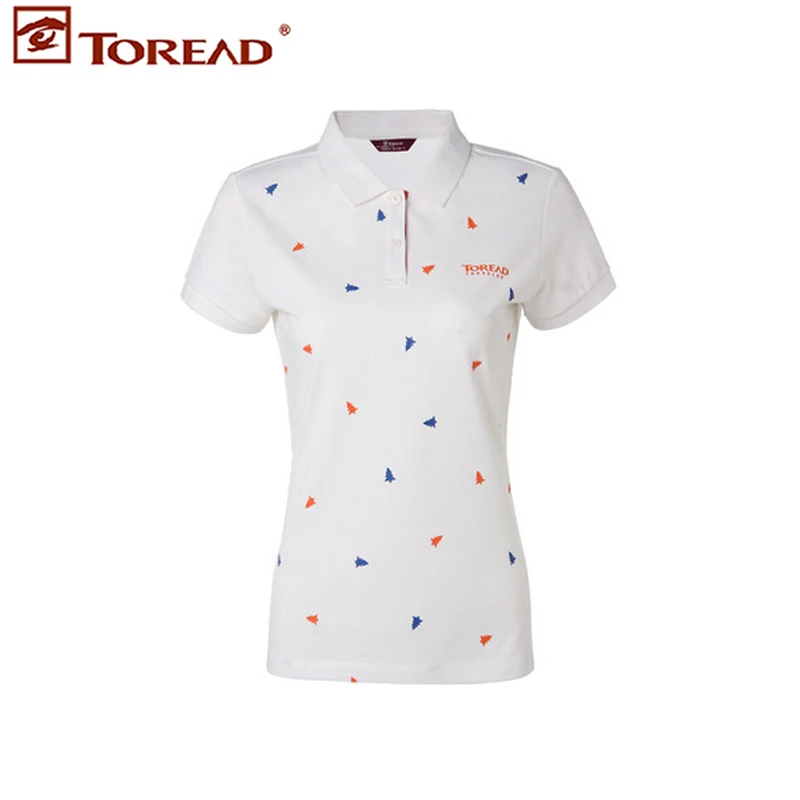 

TOREAD Women Summer Sport T-shirt Lapel Embroidery Breathable Cotton Short Sleeves for Hiking Camping Trekking Running TAJE82929