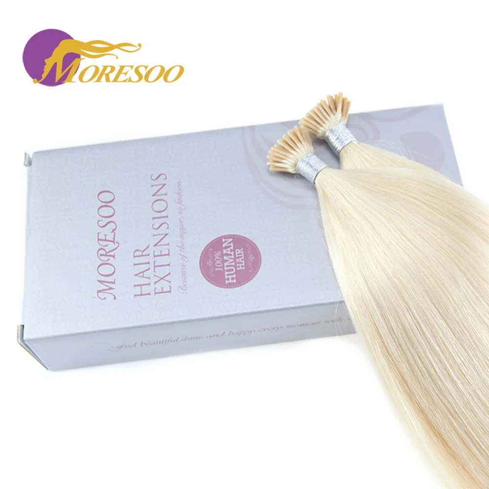 Murah Moresoo I Tip Ekstensi Rambut Rambut Manusia Nyata Brazilian Rambut Keratin Pre Bonded Rambut Dingin Murni Warna 1G  1 S 50 S 50G