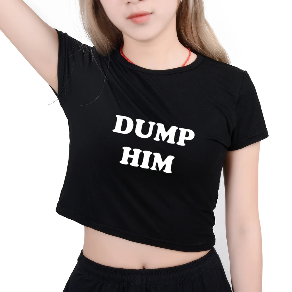 Модная футболка Tumblr DUMP HIM с графическим рисунком повседневный укороченный топ