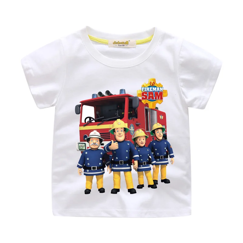 Детские футболки с объемным рисунком забавного пожарного Сэма, топы, одежда для детей, летние короткие топы, одежда футболка для мальчиков футболка для девочек, WJ013