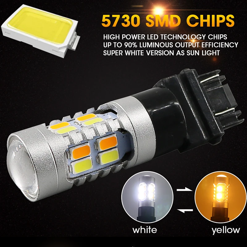 HLXG 2X 3157 сигнальная лампа Светодиодная P27W Led T25 Switchback двойной цвет белый Янтарный