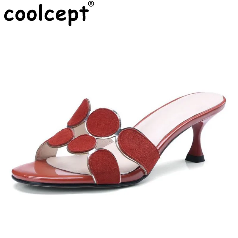 

Coolcept Fashion Women Genuine Leather High Heel Sandals Bowknot Solid Color Thin Heel Sandals Summer Party Shoes Size 34-39