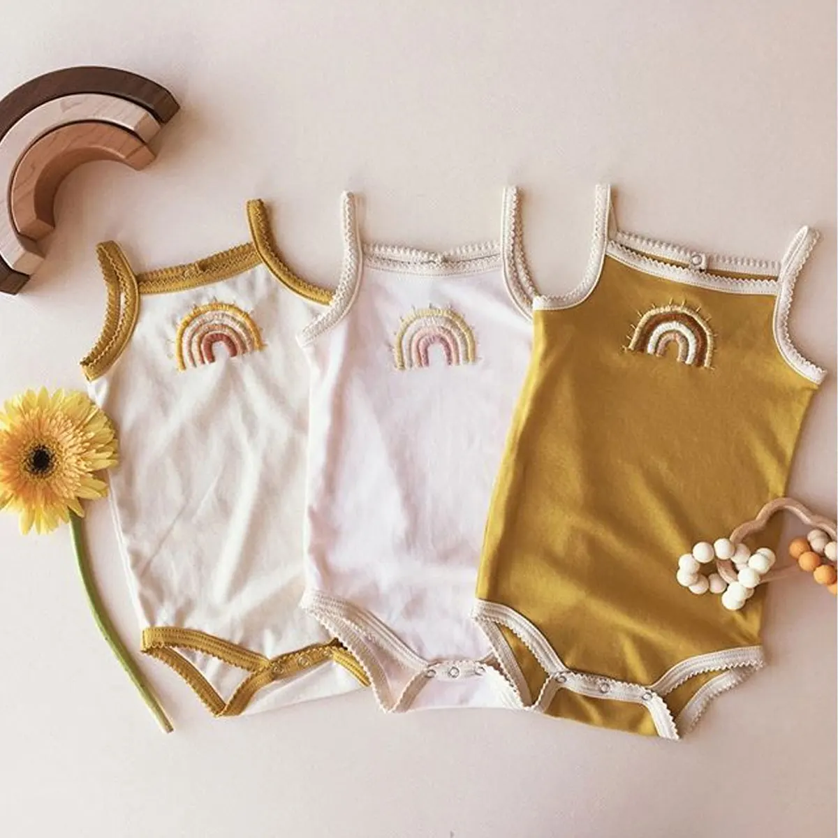 Комбинезон для новорожденных девочек от 0 до 24 месяцев, радужные комбинезоны наряд на бретельках, летний детский костюм для игр
