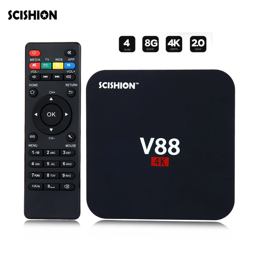 

SCISHION V88 TV Box 1GB DDR3 RAM 8GB Rockchip 3229 Quad Core 4K H.265 eMMC ROM Android Media Player EU Plug Set Top Box