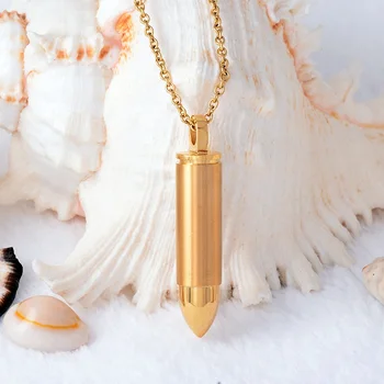 

KLH2063-2 Gold Bullet Cremation Jewelry Keepsake Memorial Urn Necklace Ash Holder-Fashion Bullet Pendant for Men