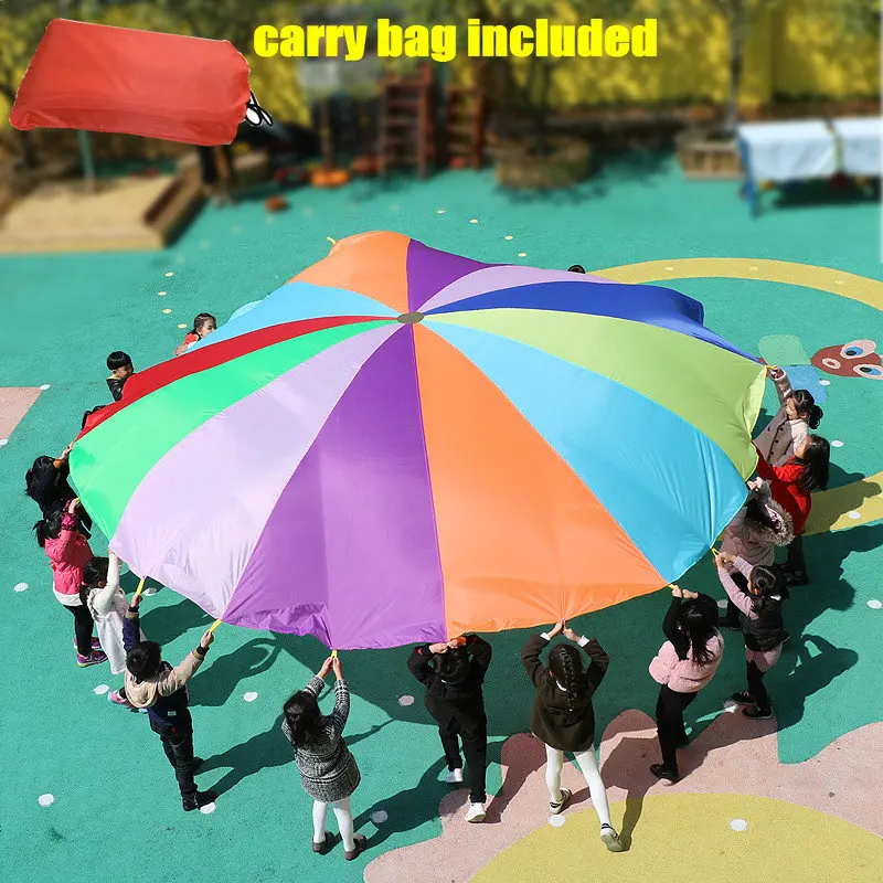 10 футов/3 метров Радуга парашют с сумка, 16 ручки парашют для 9-14 дети играют