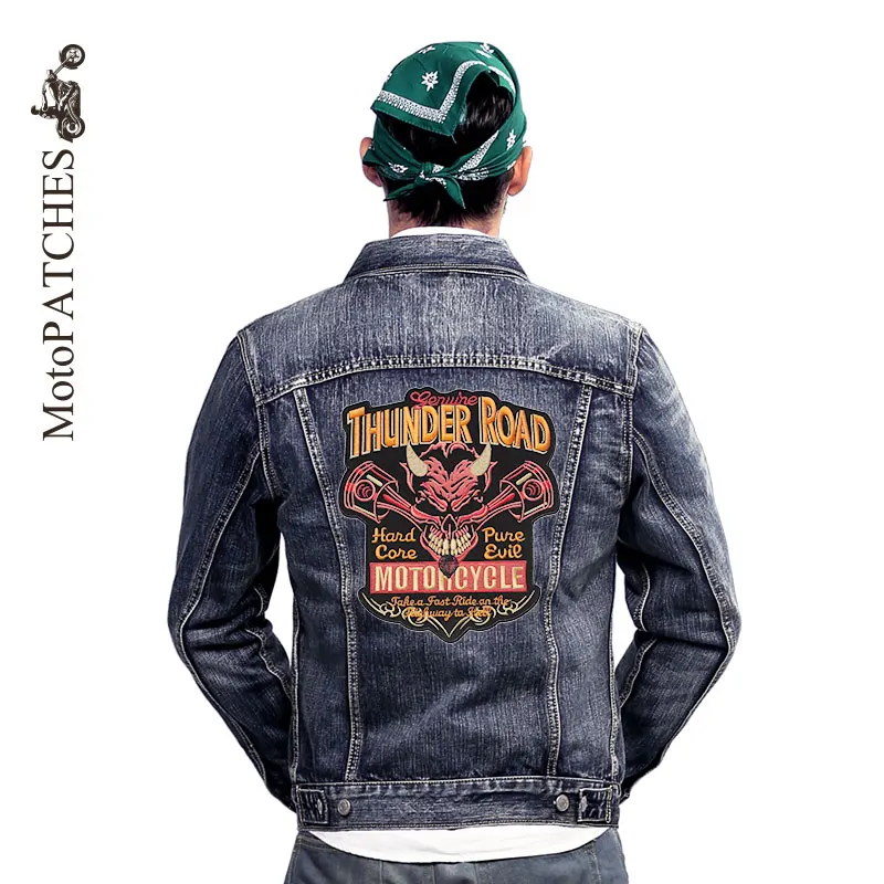 

Skull Patches For Clothes Hell Demon Embroidered Letter Custom Uniform Applique Back MC Iron On Patches For Jackets Motorcycles