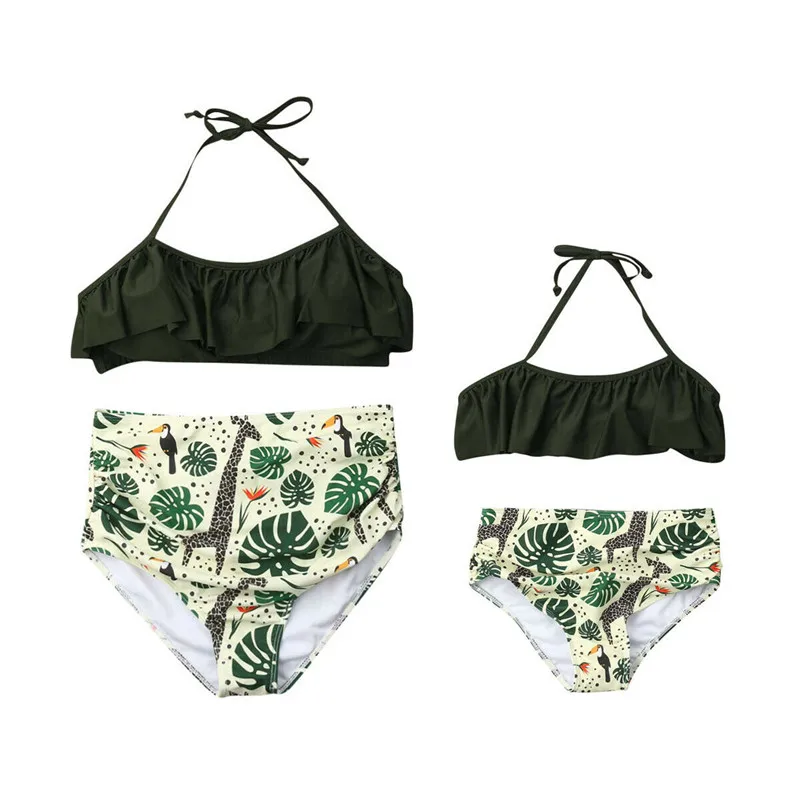 

Summer Family Matching Swimwear Father Mother Kid Swimming Suit Men Boys Trunks Women Girls Ruffle Bikini Swimsuit Beachwear