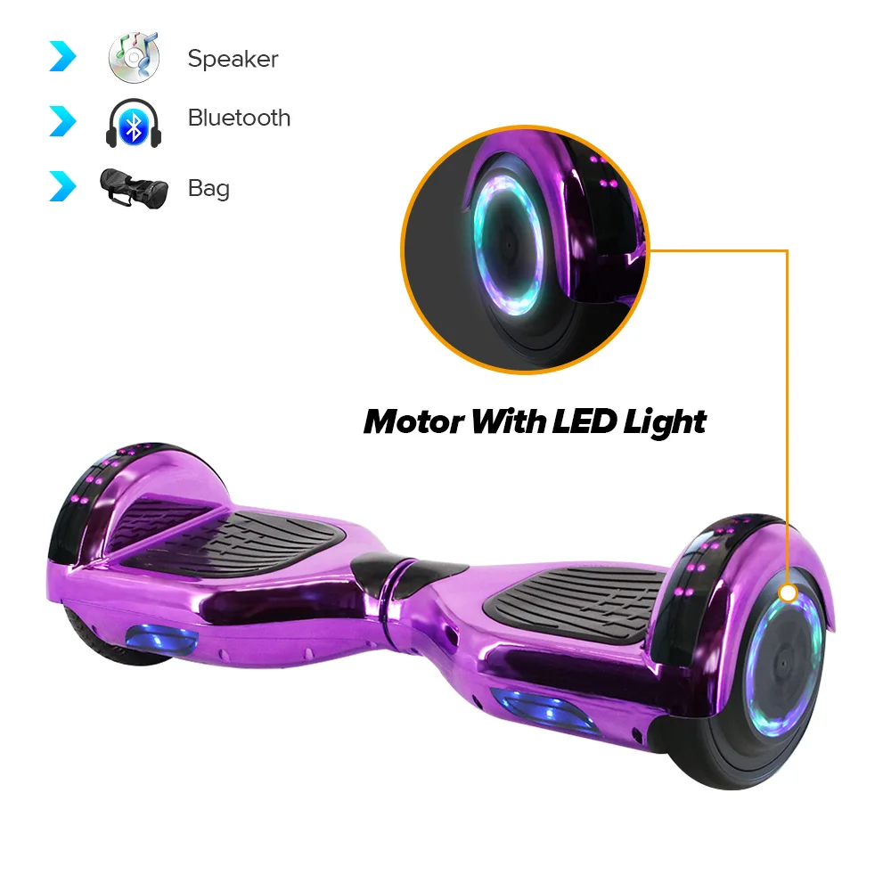 

Electric Hoverboard Gyroscooter 6.5Inch Kids Self Balancing Scooter Led Motor Light Wheels Bluetooth Skateboard with Bag