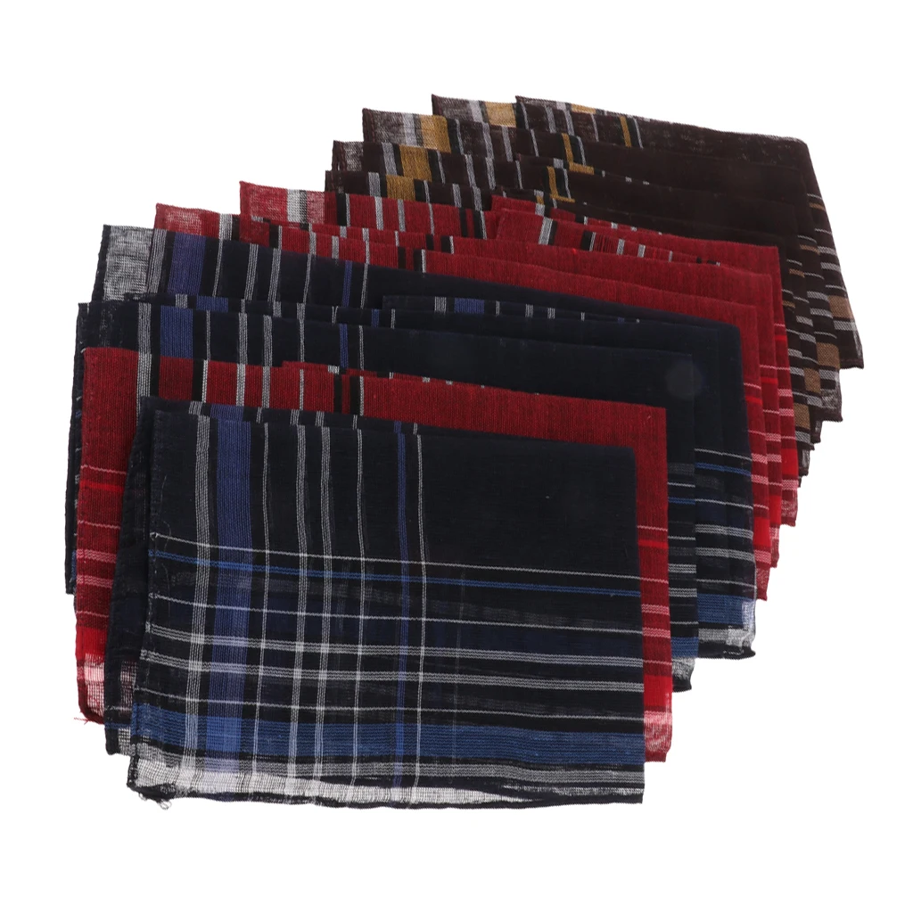 12pcs Mens Fashion Plaid Cotton Handkerchiefs Moisture-wicking Decorative Suits Hanky for Daily Use Special Occasions