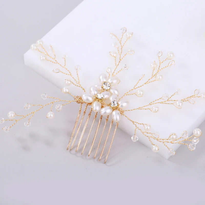 Pearl Flower Hair Comb For Hairband Bride Wedding Tiaras Crown Headband Clips Jewelry Hair Accessories 2 Colors New