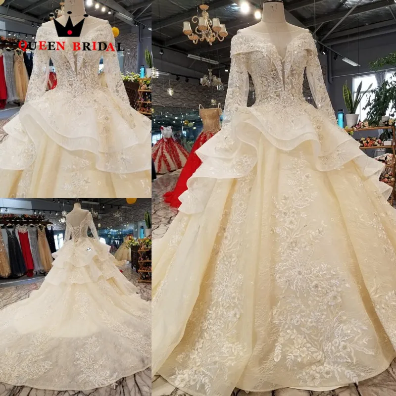 Новое поступление 2019 бальное платье невесты vestido de noiva длиной до пола Длинные свадебные платья QUEEN свадебное robe de mariée WD121