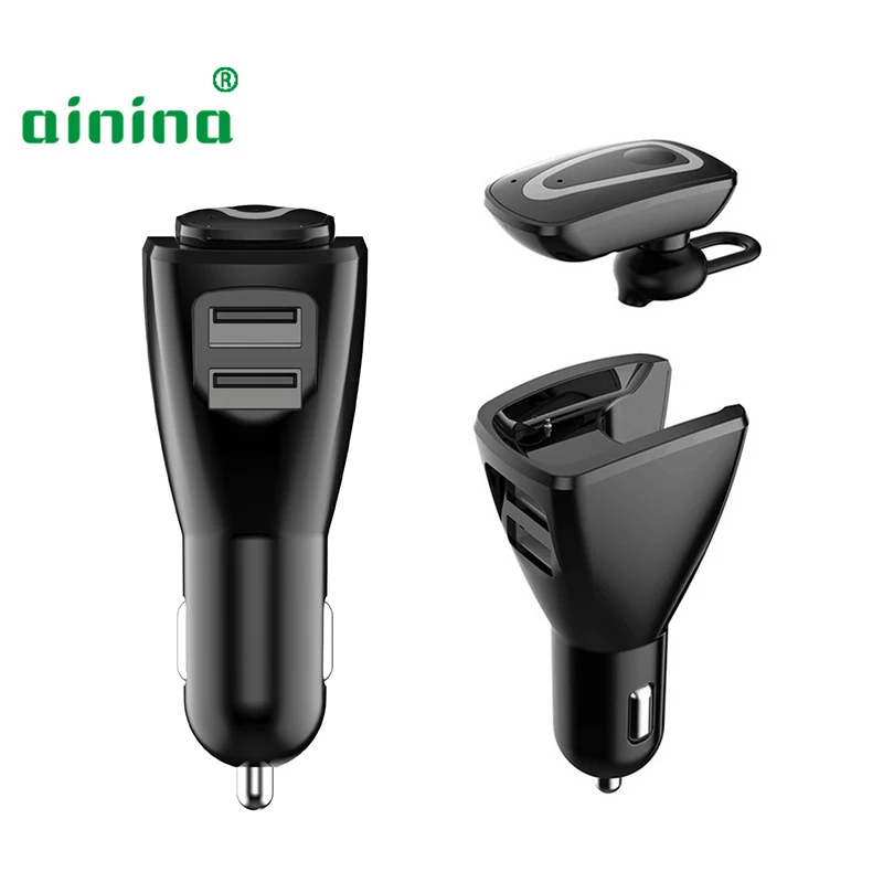 

Ainina 2 in 1 5V 3.1A USB Car charger bluetooth wireless earphone dual usb car charger stereo wireless headphone