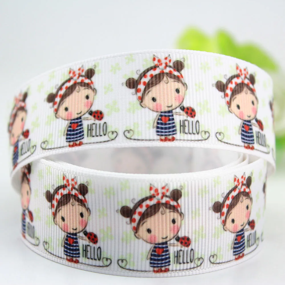 

Cute white cartoon girl printed grosgrain ribbon 25mm 10 yard wedding party decorative gift wraping handmade bow ribbons