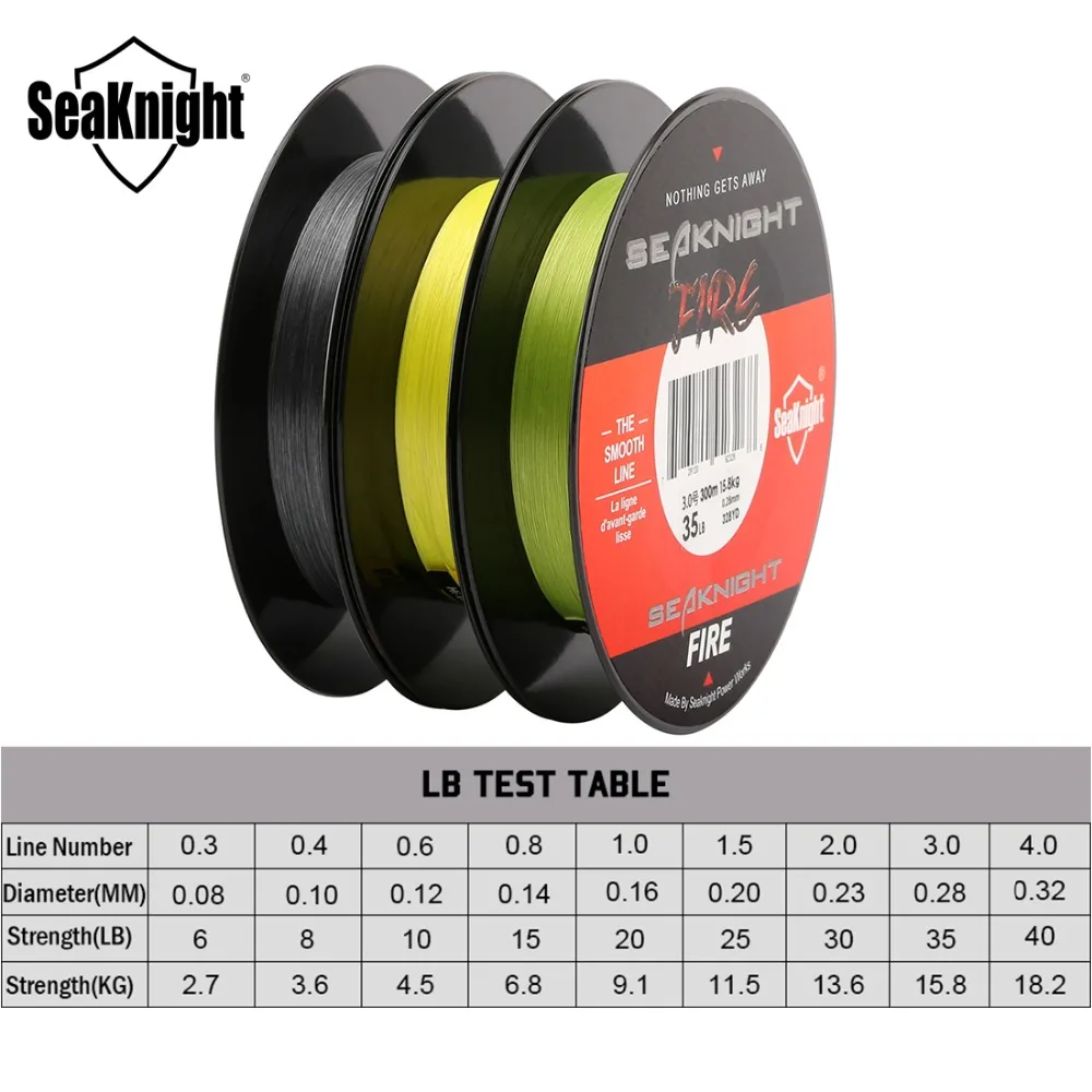 SeaKnight FIRE 150 м, 300 м, леска из огненной нити, гладкая PE леска для огненной рыбалки, моно плавающая леска для морской воды 6, 8, 10, 20, 40 фунтов