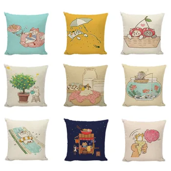 

Cute Cat Cushion Set Cartoon Animal Dog Cotton Linen Hug Pillow Cover Cover Plant Decorative Pillow Cover Cushion Set 45X45 Cm