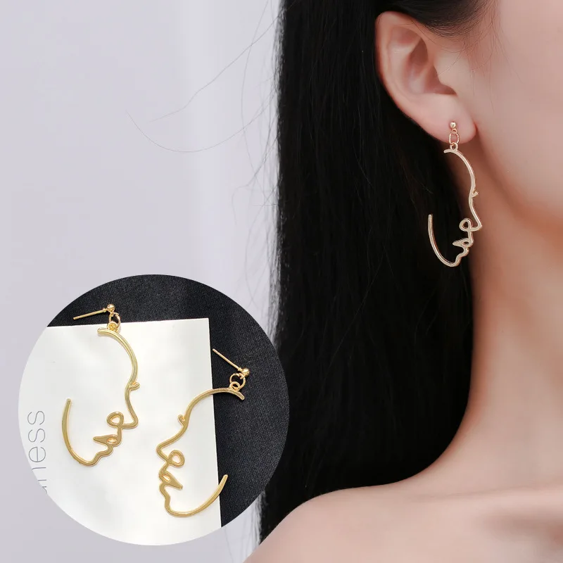 

Retro Metal Abstract Hollow Out Dangle Earrings Multiple Choice Face Earrings korean style drop earing jewelry oorbellen aretes