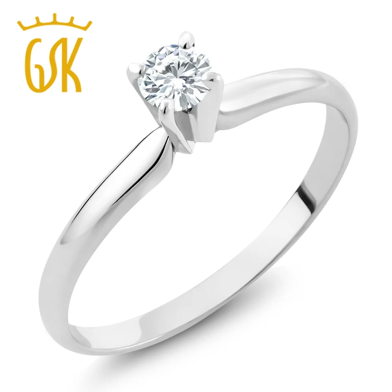 

GemStoneKing Natural Diamond-Jewelry 0.20 Ct Round Diamond Solid 14K White Gold Solitaire Wedding Engagement Ring For Women