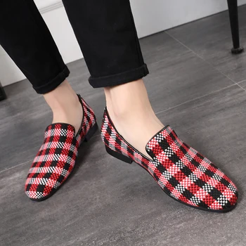 

2020 Fashion Plaid Pattern Leather Shoes Men's Formal Wedding Dinner Shoes British Style Designer Loafers Business Casual Shoes