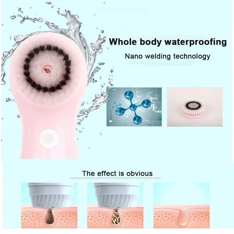 Очиститель для лица, массажер, вибрация, водонепроницаемые чистящие средства, щетка для лица, щетка для лица, мягкий уход за кожей