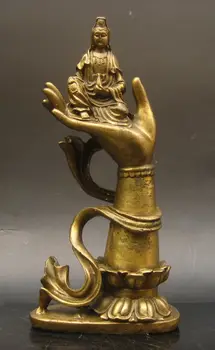 

Chinese Buddhist Brass Copper Carved Kwan-yin Sit In Buddha Hand Statue