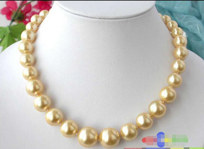 

Free shipping@@@@@ 17" 16MM GOLD ROUND SOUTH SEA SHELL PEARL TOWER NECKLACE p1293