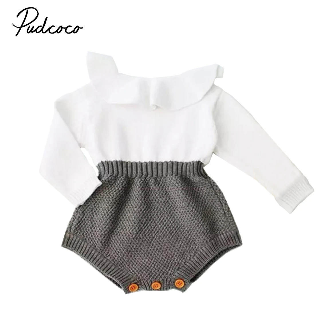 

2017 New Cute Newborn Baby Girls Wool Knitting Patchwork Tops Long Sleeve Ruffle Romper Shorts Warm Outfits Clothes