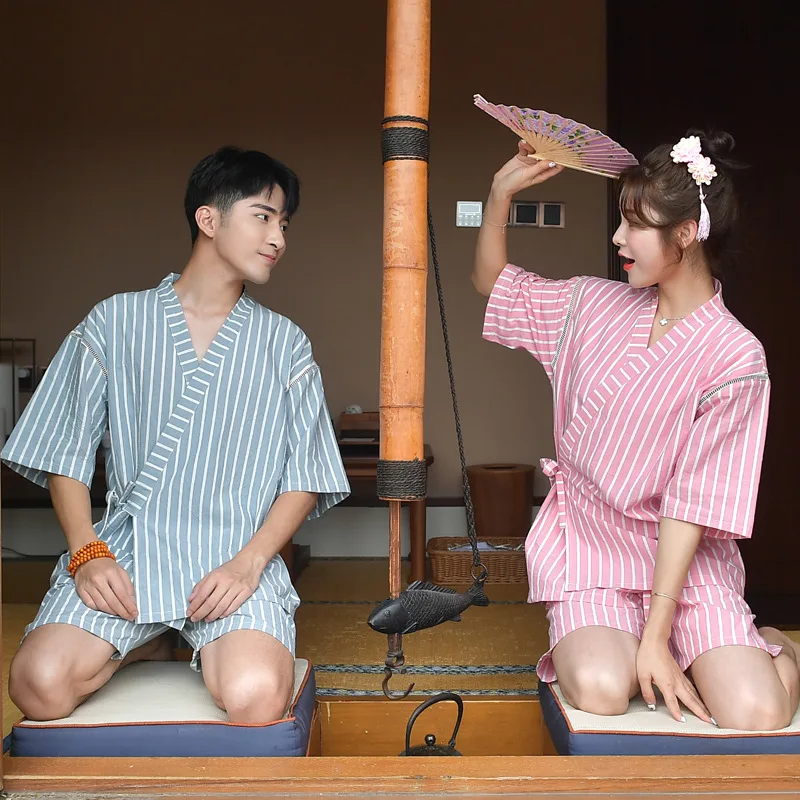 

Japanese Style Kimono Short Suit Cardigan Home Pajamas Steaming Clothes Bathrobe Footpath Hot Spring Cotton Female Male Couple