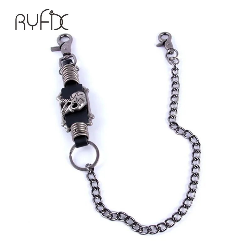 

Black Visual Heavy Rock Metal Skull Leather Hip Hop Gothic Rock Pants Trousers Jean Wallet Key Men's Waist Key Chain DR25