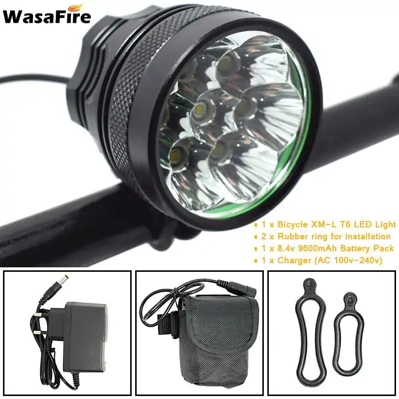 Sale wasafire Bike front Light 10000LM 7*T6 LED Bicycle Led Lights Flashlight Handlamp+AC Charger+ 9600mAh Battery Pack Cycling Lamps 13