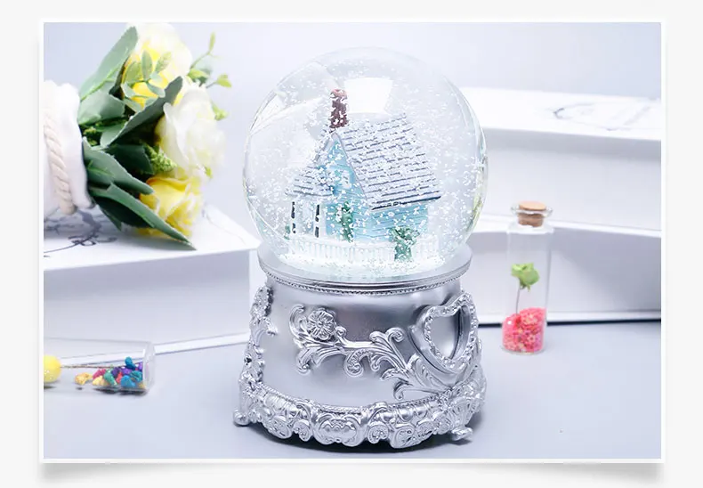 10*15 см скандинавские синие дома спин снежный шар Bluetooth функция музыкальная шкатулка в виде хрустального шара домашний декор Свадьба Рождество год подарки