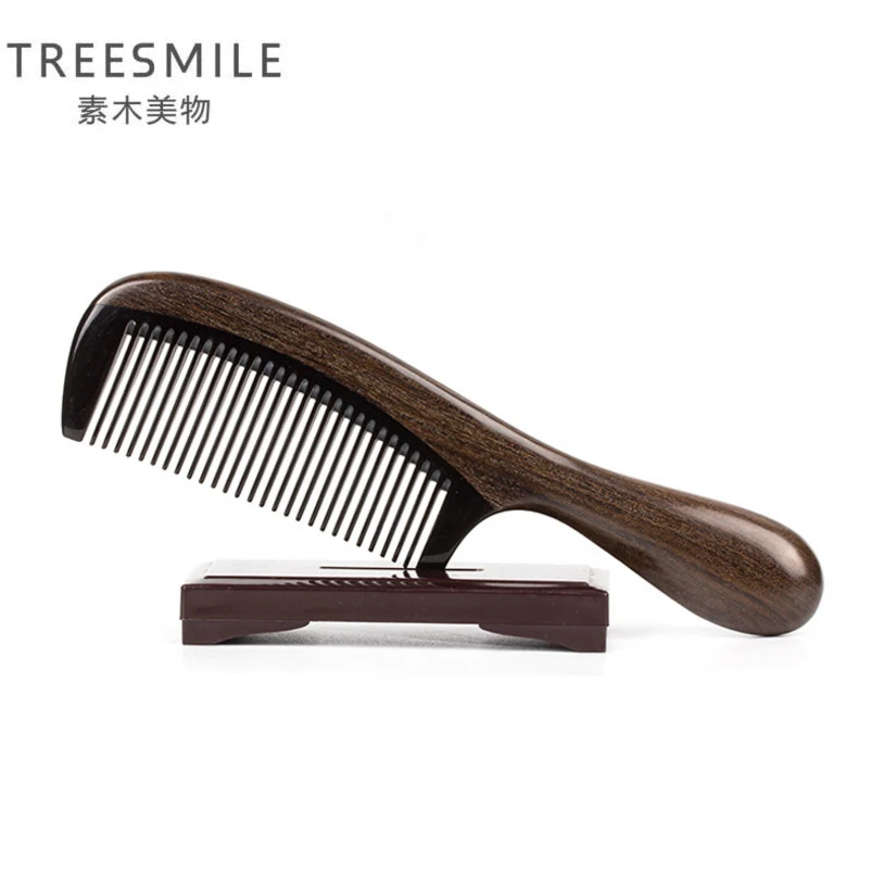 TREESMILE Black Ebony Horn Hair Comb Anti-static Head Hrush Health Exquisite Sandalwood Hair brush crafts hair care styling tool crafts india pterocarpus santalinus old materials high oil density massage 60mm health care ball 50mm massage ball