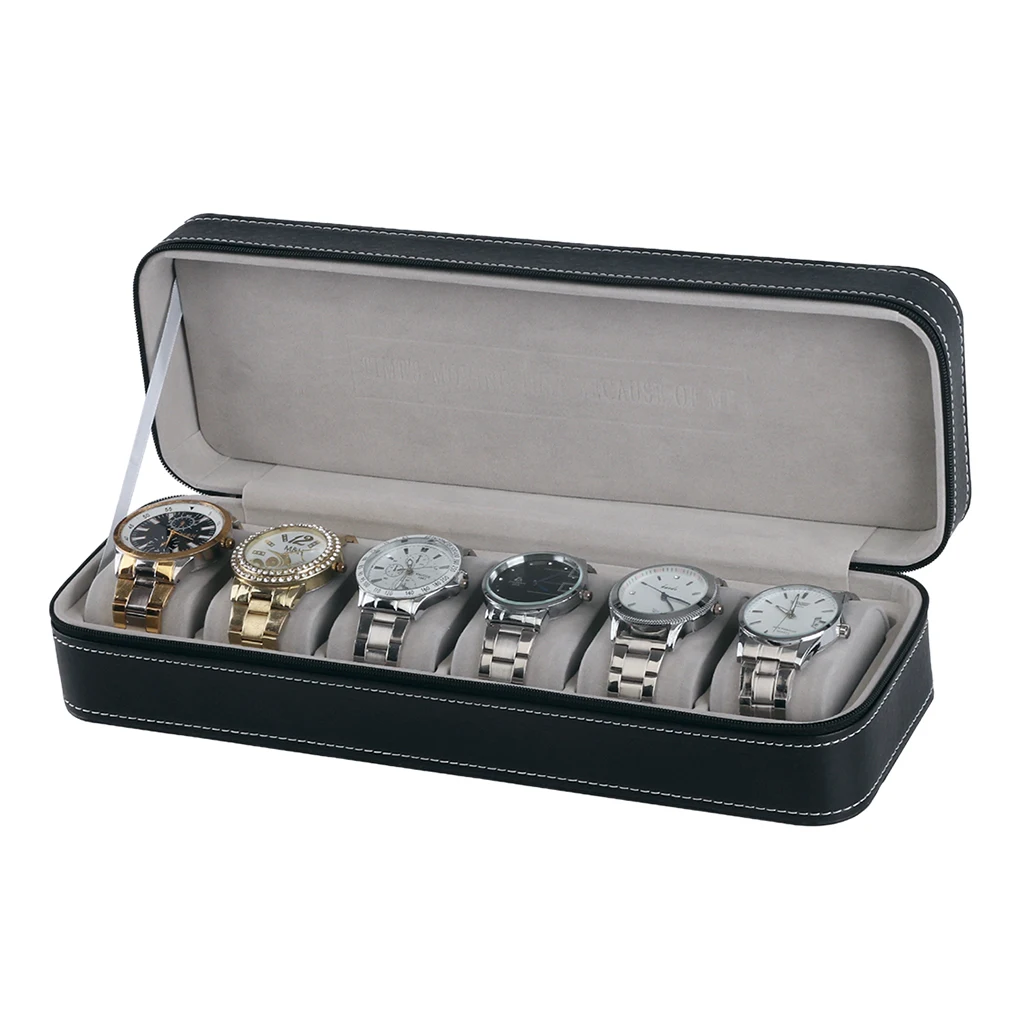 MagiDeal 2pcs Vintage Stitch PU Leather Zipper Watch Box Wristwatch Cufflinks Storage Display Organizer Travel Case Gift Box