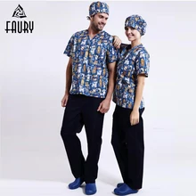 Униформа медсестры для женщин и мужчин с принтом собаки, медицинская одежда с коротким рукавом, хирургические халаты, стоматологическая красота, домашний питомец, медицинский комплект спецодежды